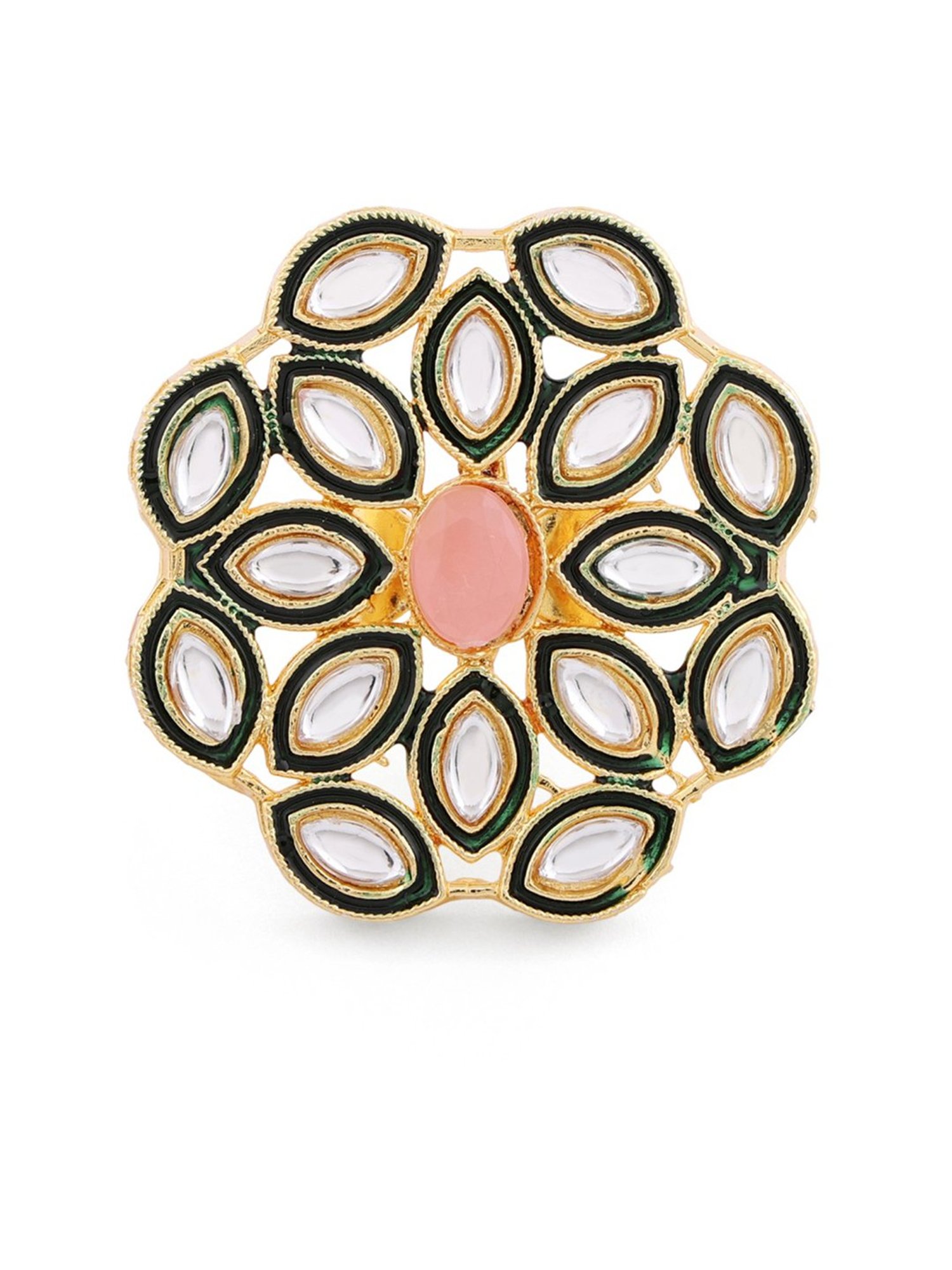 Zaveri Pearls Pink Multistrand Beaded Kundan Long Necklace Earring & Ring Set-ZPFK13783