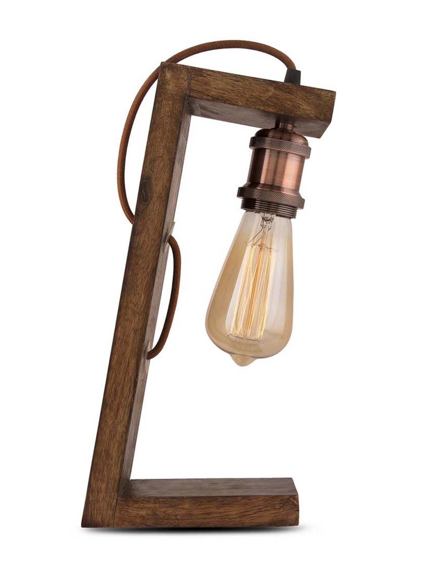 Homesake Brown Table Wooden Table Lamp with Antique Copper Holder (Bulb Included) - Set of 1