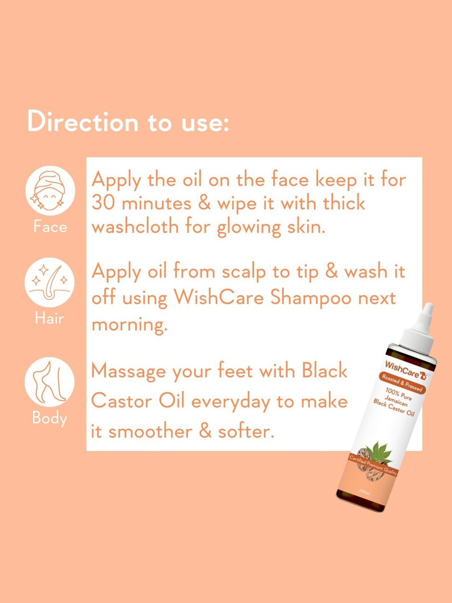 Wishcare Roasted & Pressed 100% Pure Jamaican Black Castor Oil - 200 ml