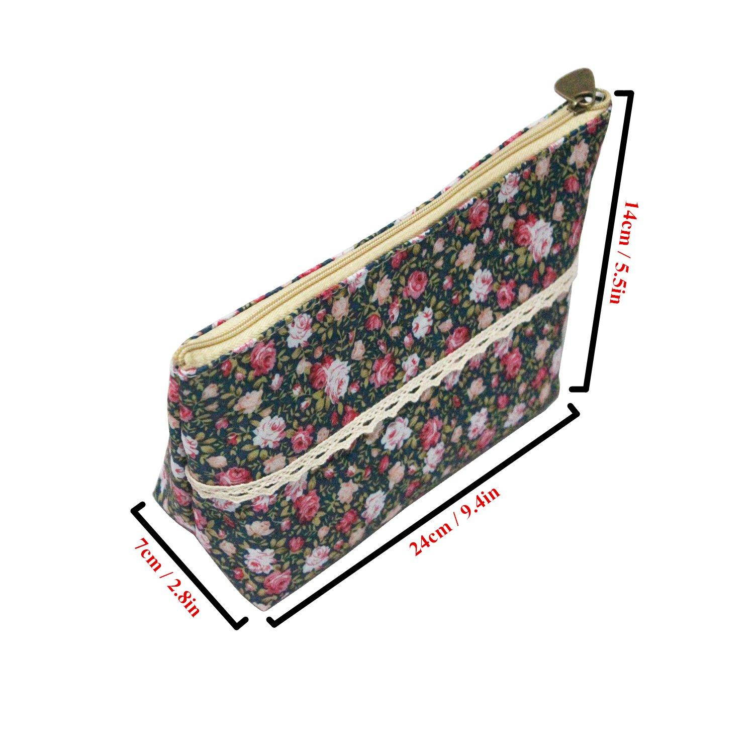 LJY 4 Pieces Assorted Large Capacity Flower Floral Pen Holder Stationery Pencil Pouch Travelling Multi-functional Cosmetic Bags