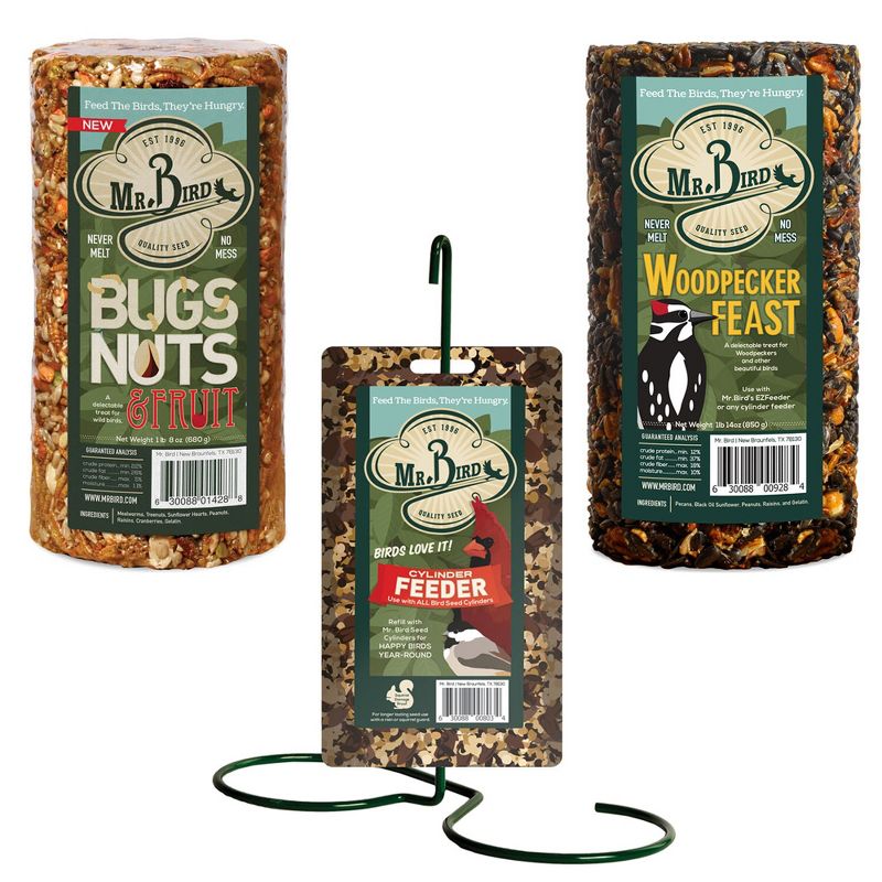 Home & Garden 11.0" Set/3 Cylinder Feed Cakes Stand No Mess Never Melt Bird Mr Bird  -  Bird And Wildlife Food