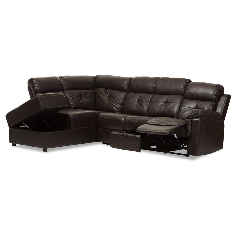 2pc Roland Modern and Contemporary Faux Leather Sectional with Recliner and Storage Chaise Black - Baxton Studio