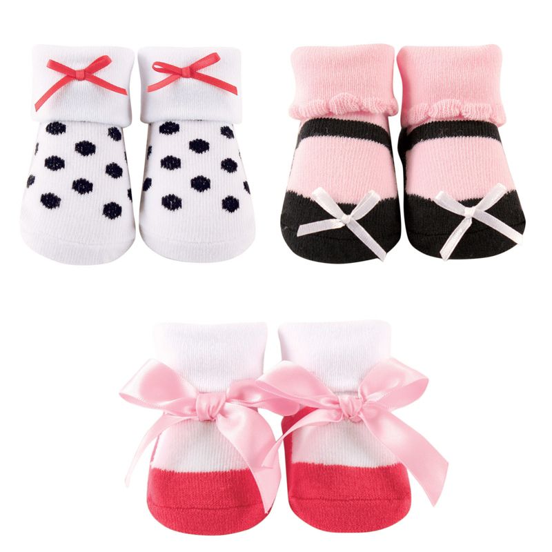 Luvable Friends Baby Girl Socks Giftset, Coral Black, 0-9 Months