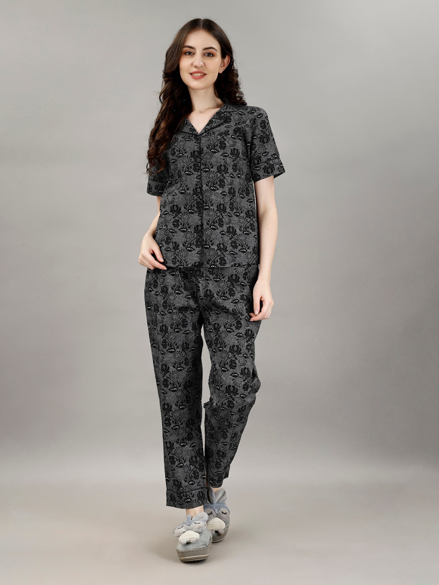 Smarty Pants Black Floral Print Shirt With Pyjamas