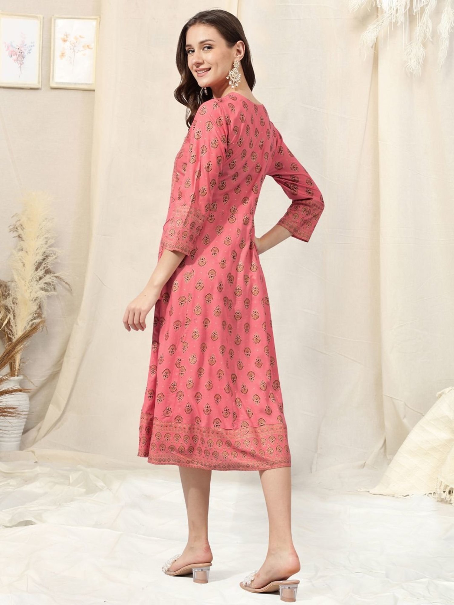MIRCHI FASHION Coral Embroidered A-Line Dress