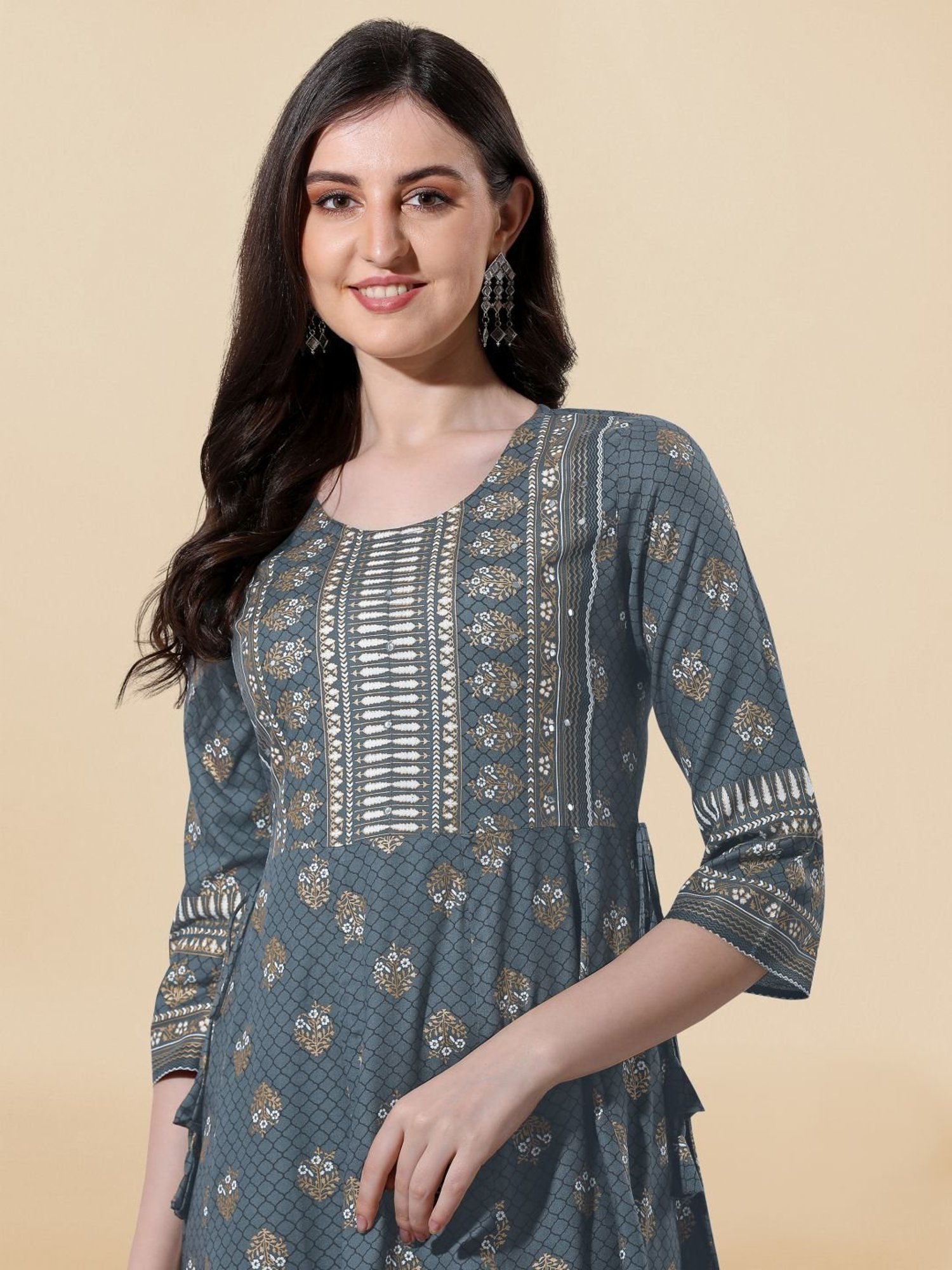 MIRCHI FASHION Grey Embroidered A-Line Dress