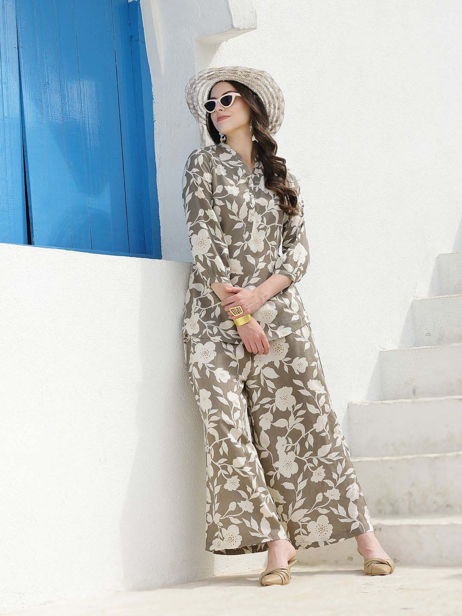 Stylum Grey Printed Tunic Palazzo Set