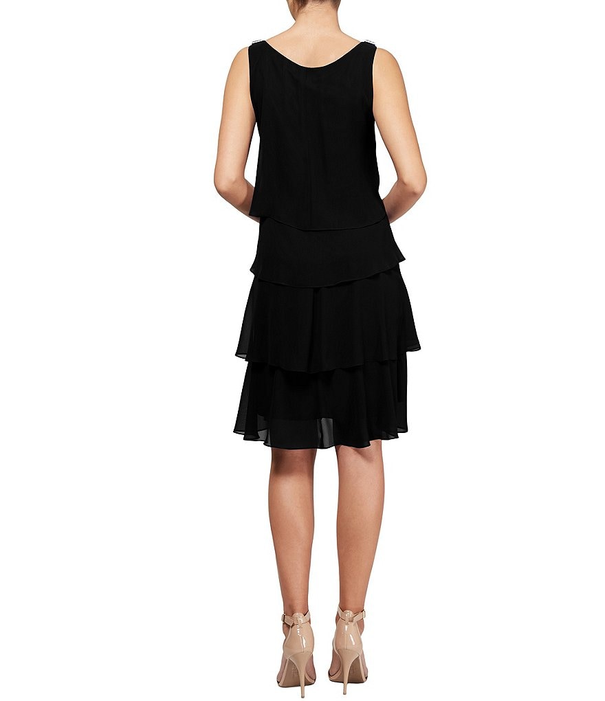 Ignite Evenings Chiffon Tulip Tiered Hem Sleeveless A-Line Dress