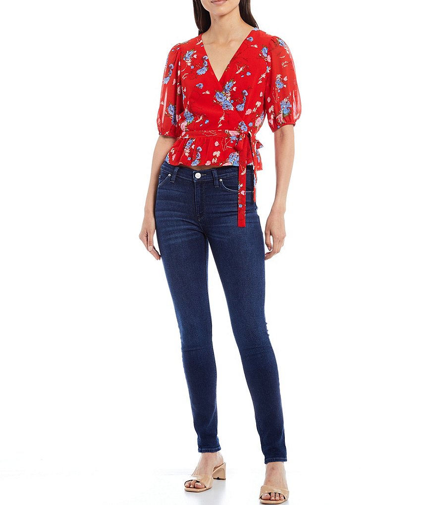 WAYF Floral Print Short Sleeve Wrap Top