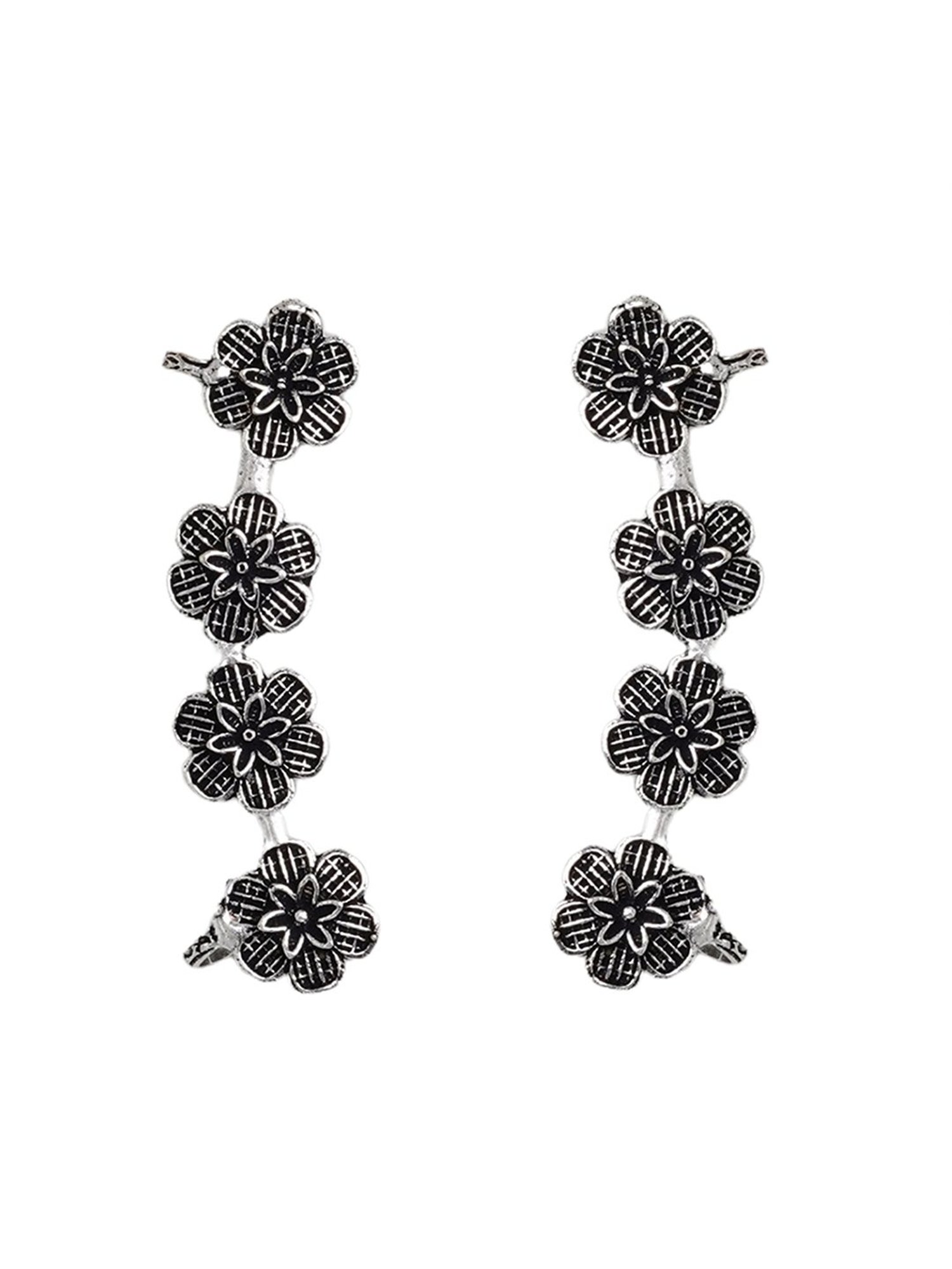 Teejh Ethnic Dipanshu Silver Oxidized Floral Ear Cuff Earrings