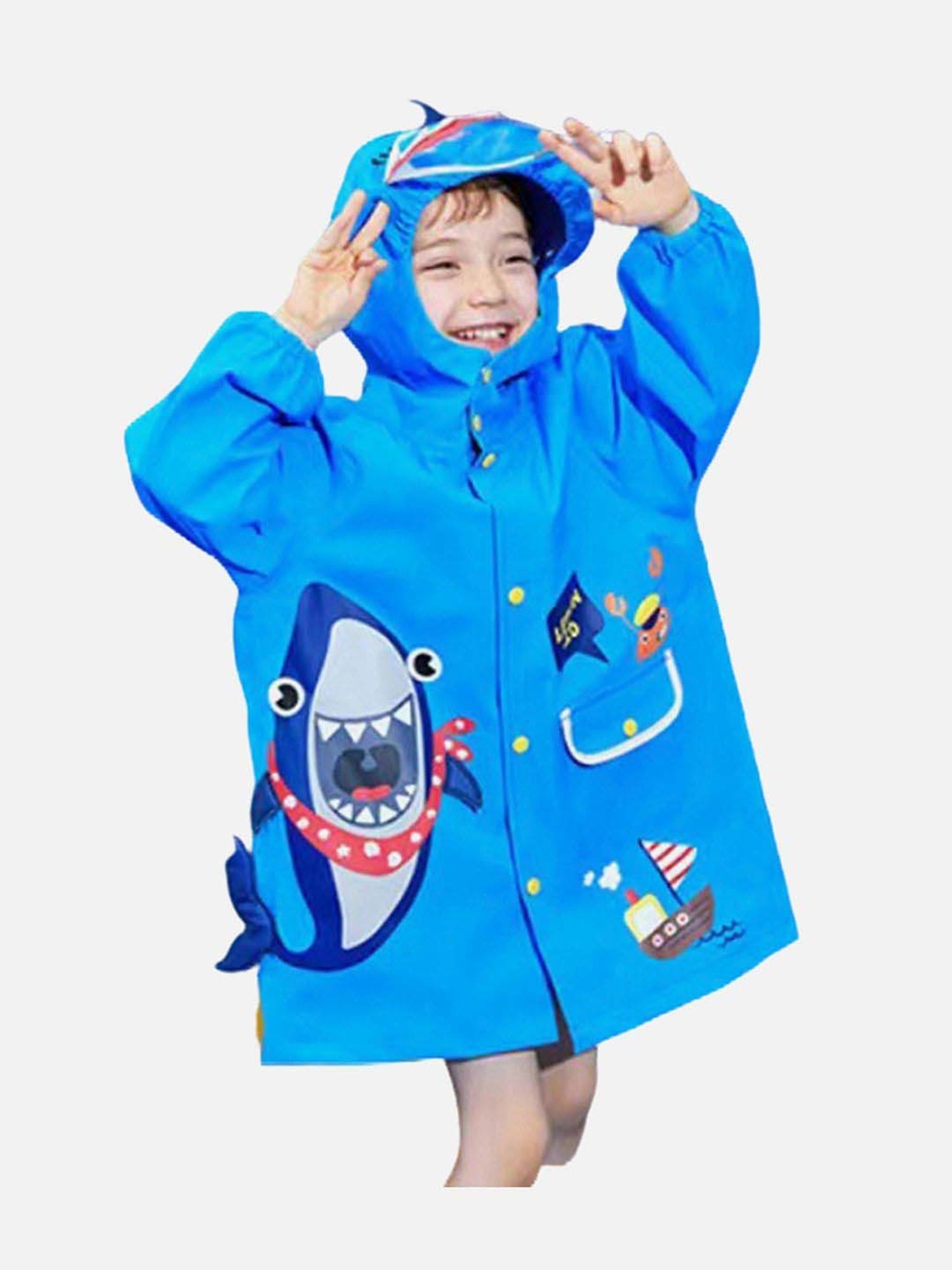 Little Surprise Box Kids Blue Printed Full Sleeves Raincoat