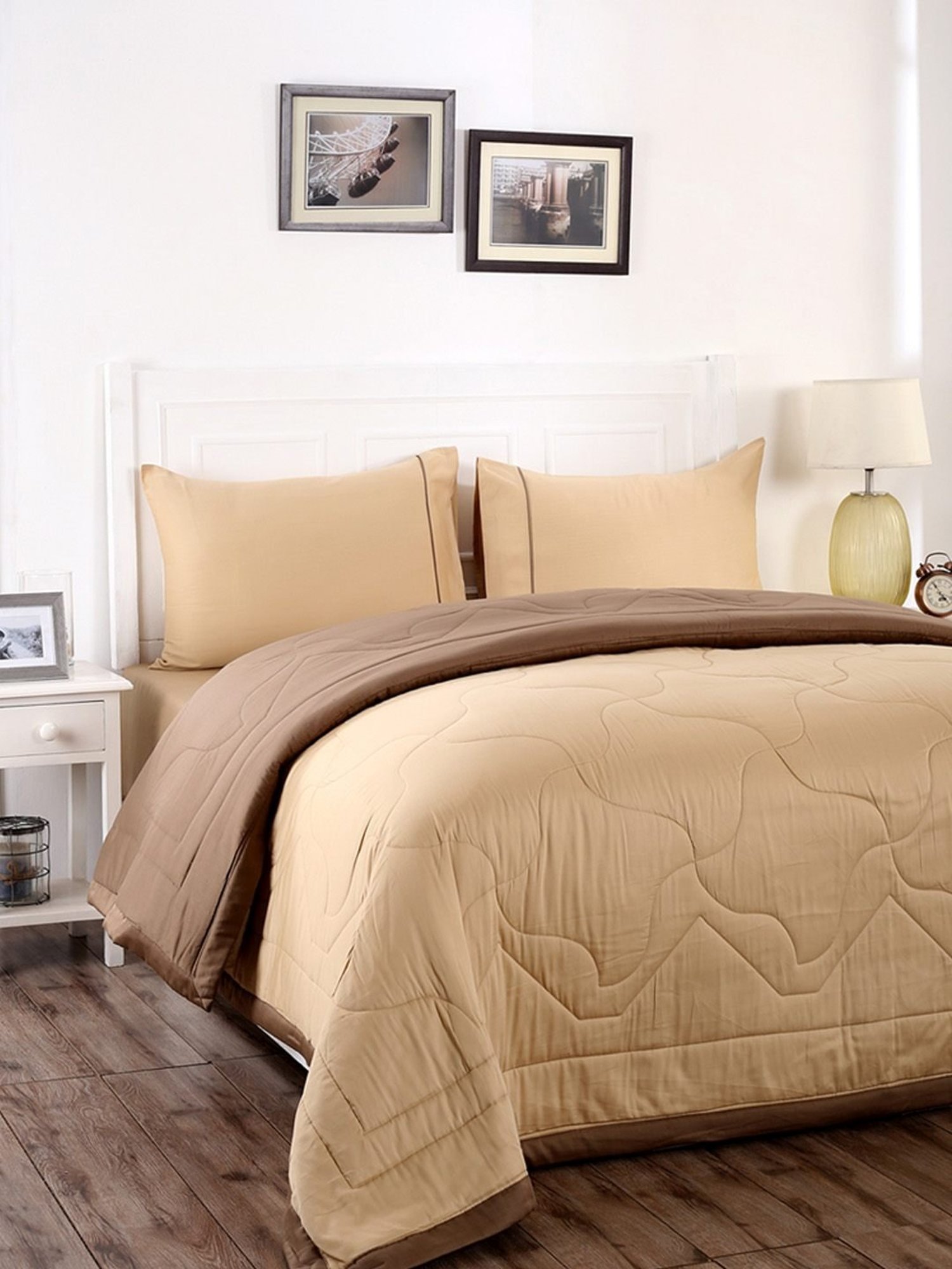 Maspar Vincent Green & Blue Cotton 120 TC Reversible Quilt - Set of 1