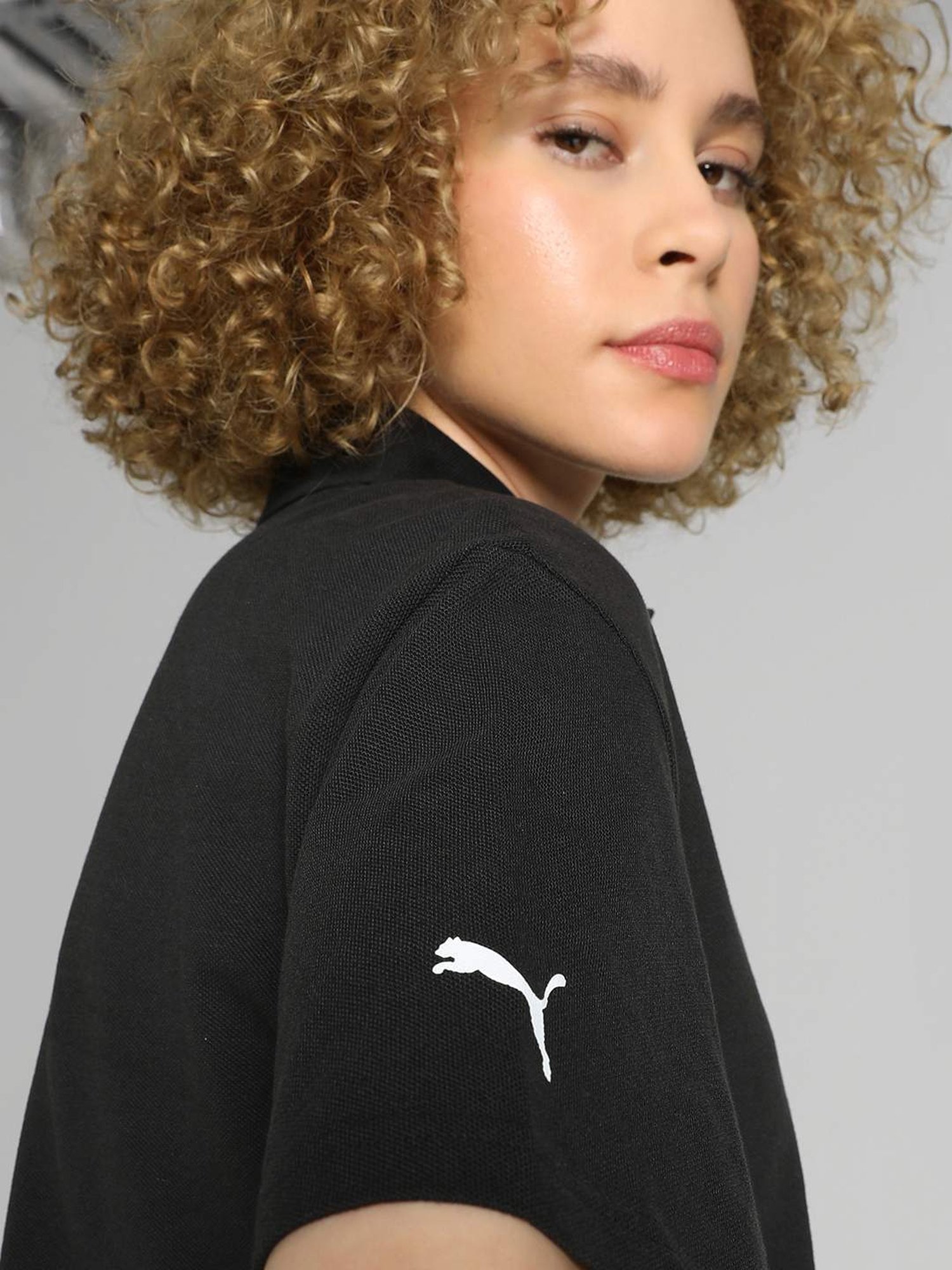 Puma Black Cotton Logo Print T-Shirt