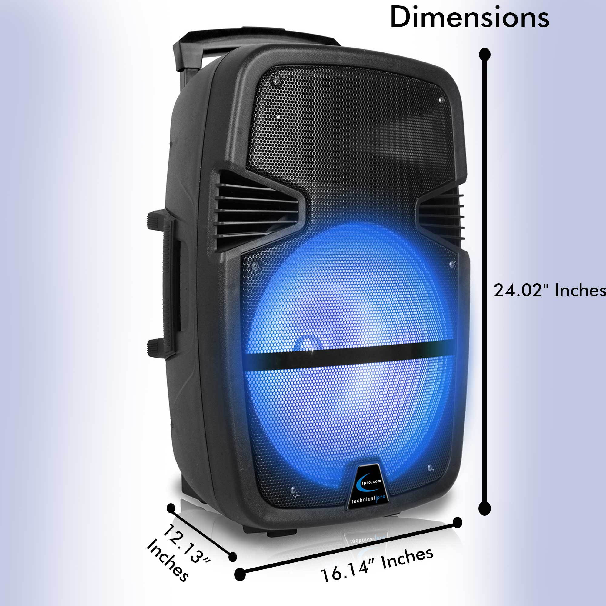 Technical Pro 3000 Watts Rechargeable 15 Inch Bluetooth LED Portable PA Speaker, Mic and Stand, Bluetooth Range 30 Feet, built-in LCD Screen, Great for Party, Event, Tailgate, and More