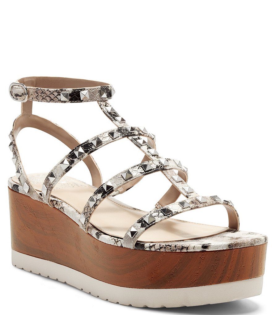 Vince Camuto Pemolie Snake Print Studded Platform Wedges