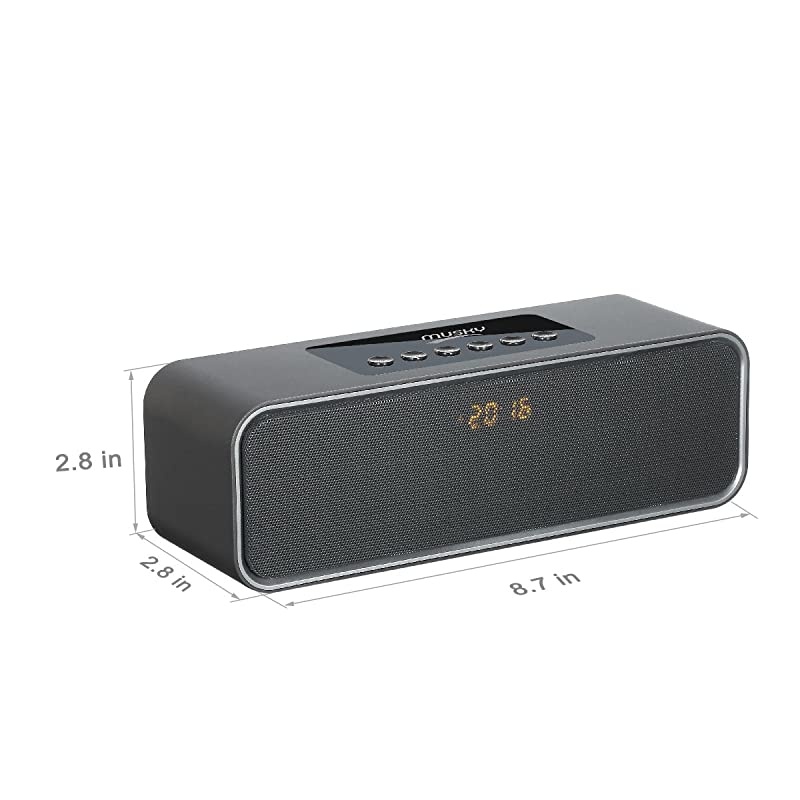 Bluetooth Speaker with10W Acoustic Driver LED Display FM Radio Alarm Clock Handsfree Speakerphone Slots for Micro SD Card USB AUXin for Smart Phone Tablet and More