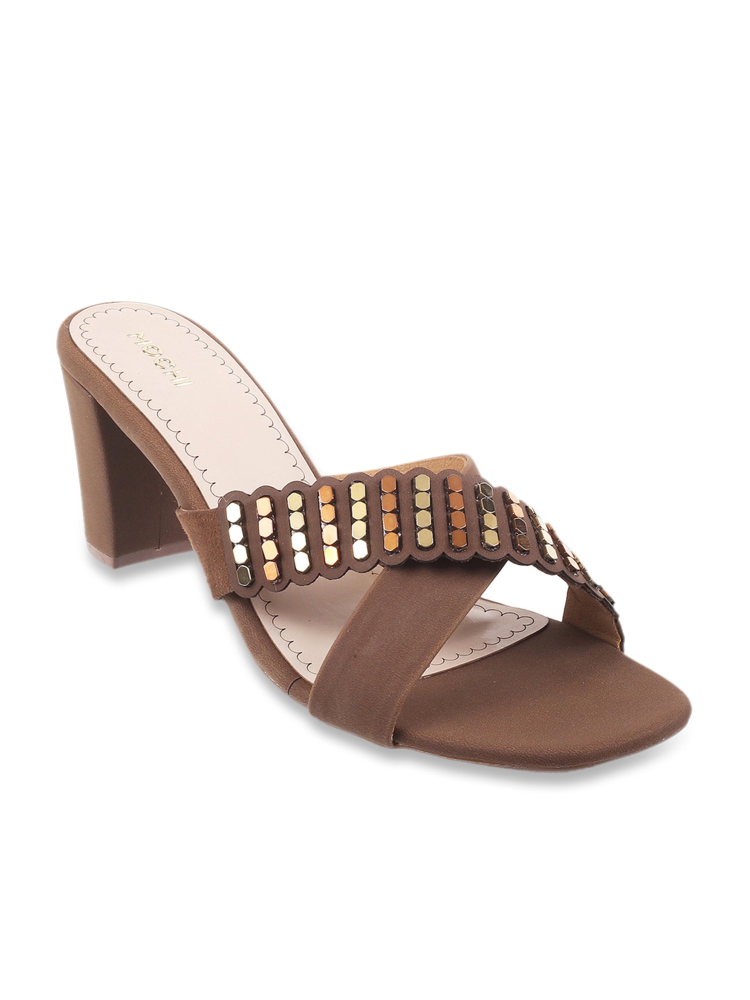 Mochi Women's Brown Cross Strap Sandals