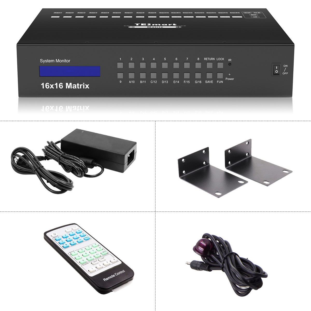 TESmart 16 inputs 16 outputs HDMI Matrix Switcher 4K 30Hz 16x16 HDMI Matrix Switch Rack-mountable 1U TCP / IP, RS-232 and IR control