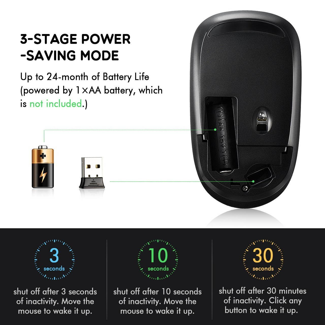 2.4G Slim Wireless Mouse with Nano Receiver, Multi-Function wireless mouse, Noiseless and Silent Click with 1600 DPI, Slim and lightweight design for PC, Laptop, Tablet, Computer, and Mac, Black