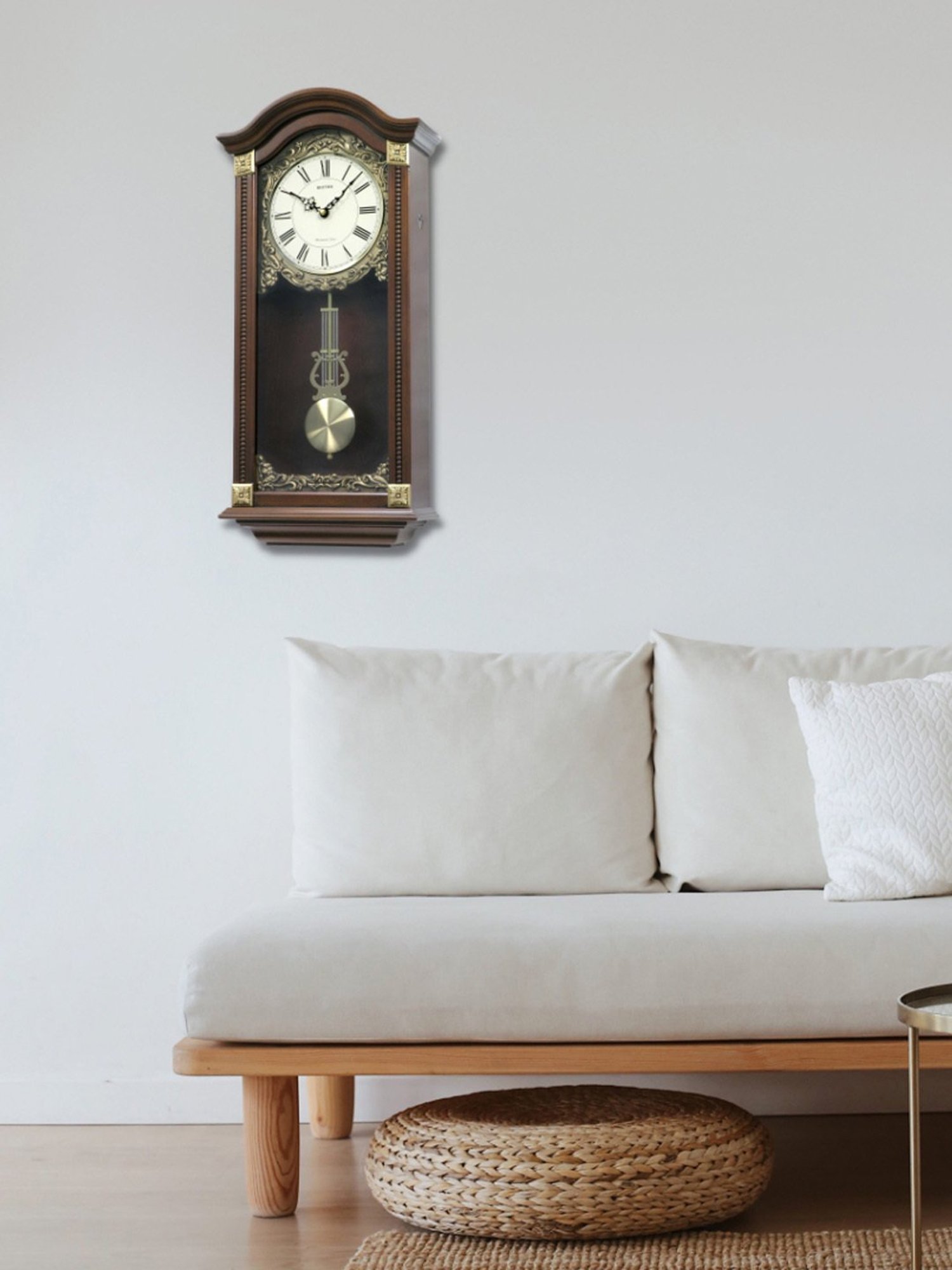 RHYTHM Dark Brown Wood Elegant Vertical Crown Wall Clock