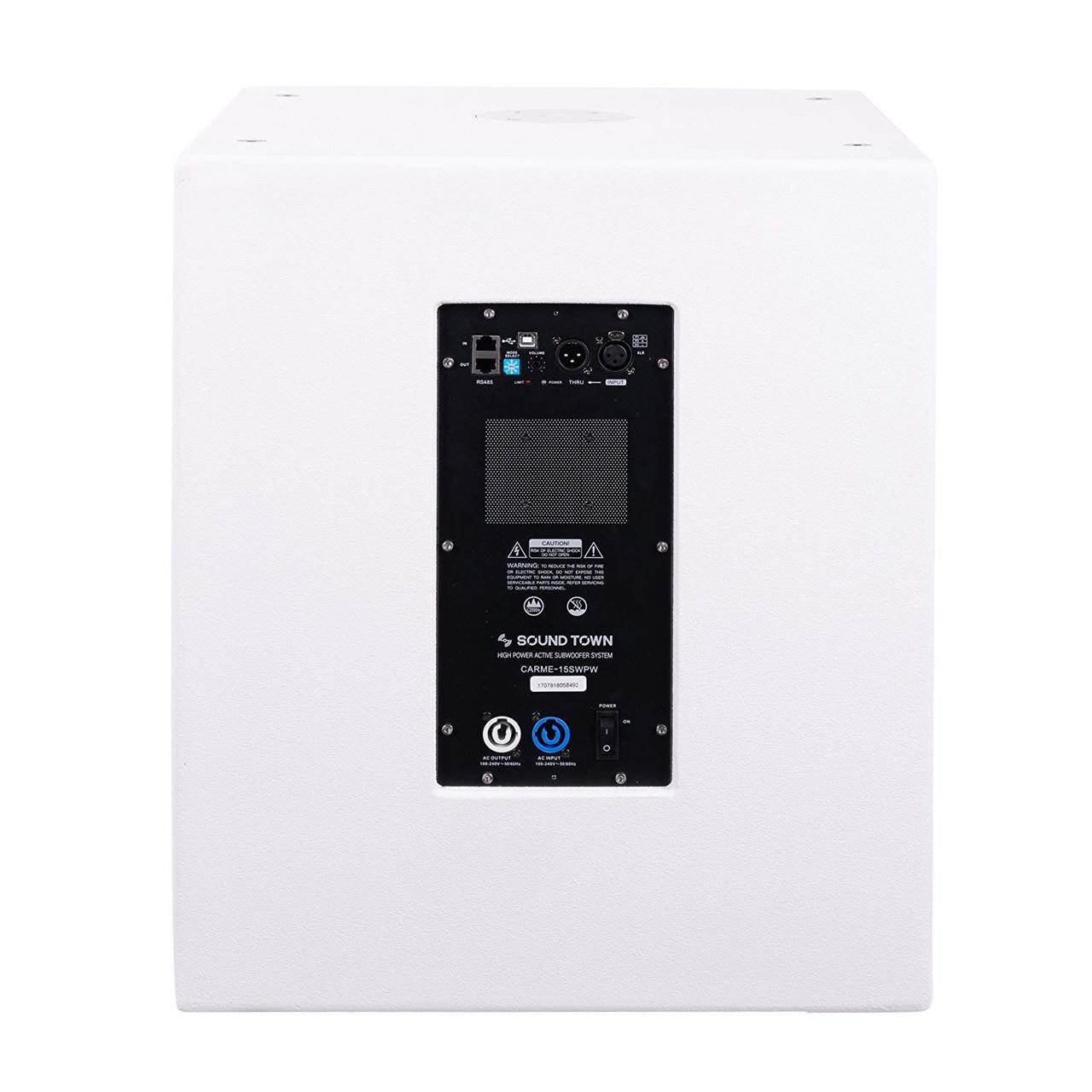 Sound Town CARME Series Powered PA Speaker and Subwoofer Combo Set with One 12&rdquo; PA Speaker, One 15&rdquo; Subwoofer, One Subwoofer Pole, White