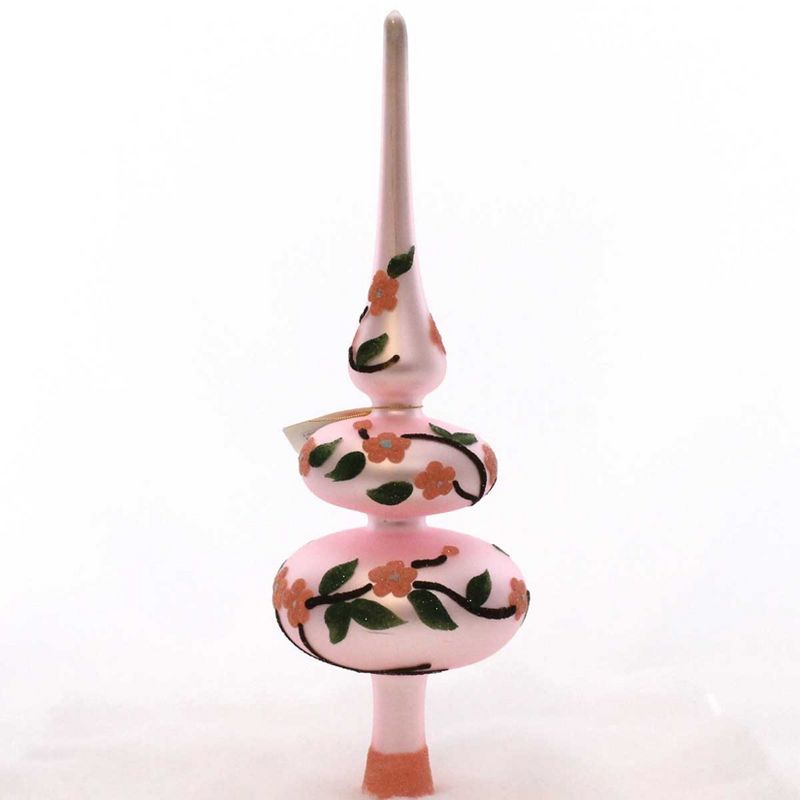Laved Italian Ornaments Pink Floral Finial Italian Hand Painted  -  Tree Toppers