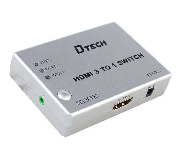 DTECH DT-7018 HDMI Switcher 3x1 Support 1080P, 3D With IR Remote Control for Laptop, HD-DVD, PS3, Xbox360 etc