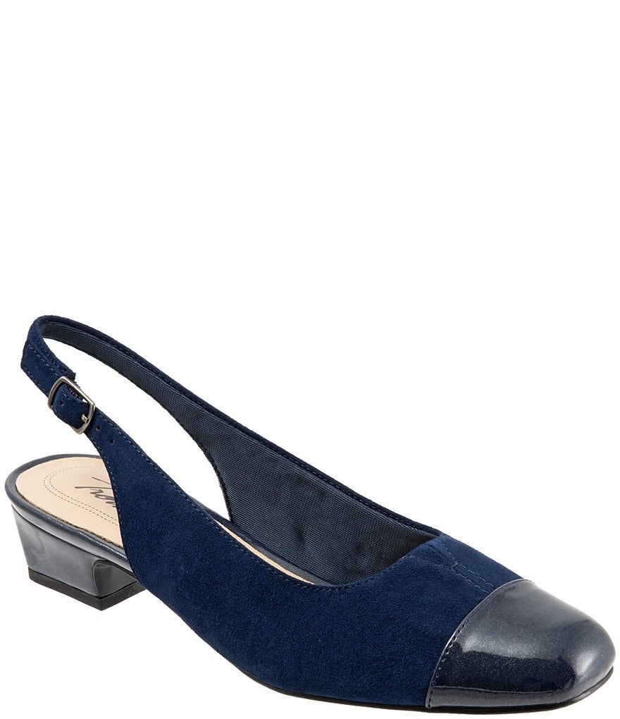 Trotters Dea Suede and Patent Slingback Block Heel Pumps