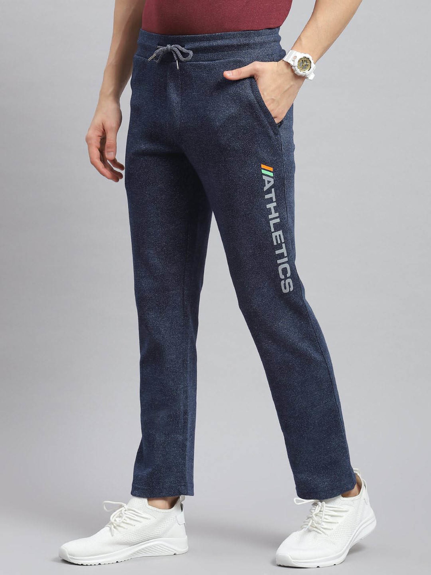 Monte Carlo Navy Regular Fit Printed Trackpants