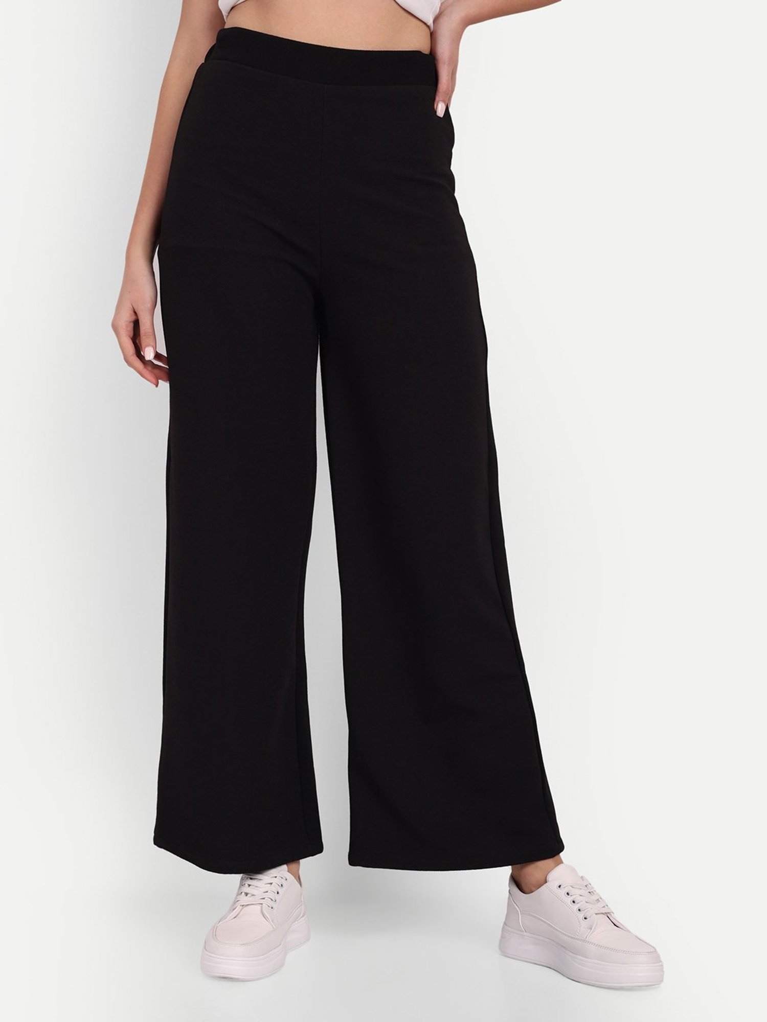 Broadstar Black Relaxed Fit High Rise Stretchable Trousers