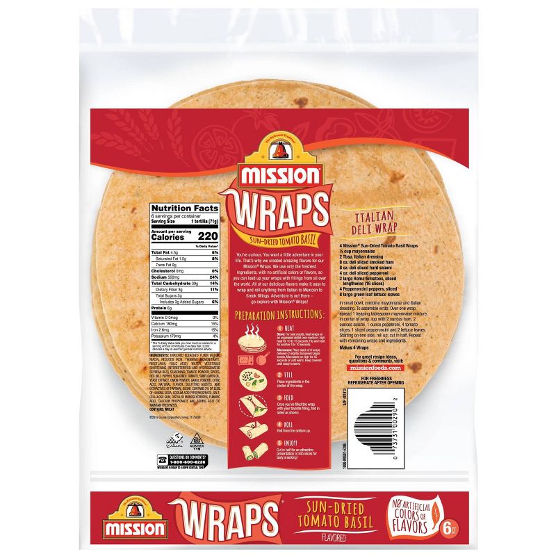Mission Sun-Dried Tomato Basil Wraps - 15oz/6ct