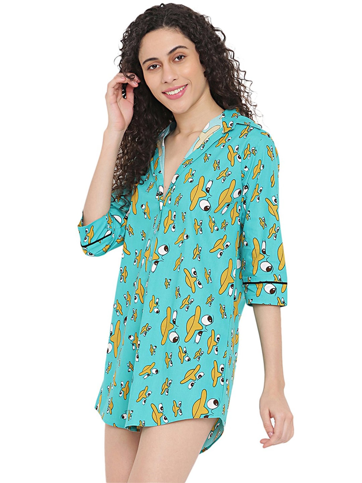 La Intimo Green Printed Night Shirt