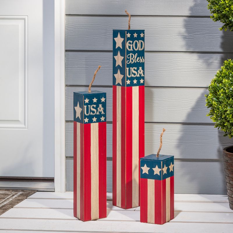 Gerson International Assorted Wood Americana Firework Home D'ecor, Set of 3