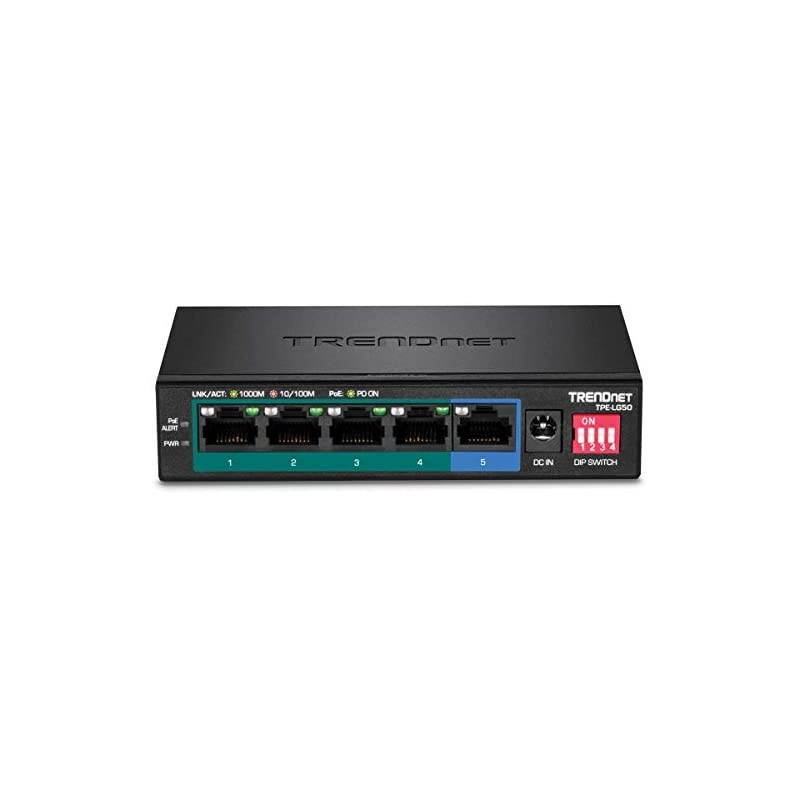 5-Port Gigabit Long Range PoE+ Switch, TPE-LG50, 4 x PoE+ Ports, 1 x Gigabit Port, Camera DIP Switch extends PoE+ 200m (656 ft.), Lifetime Protection Black