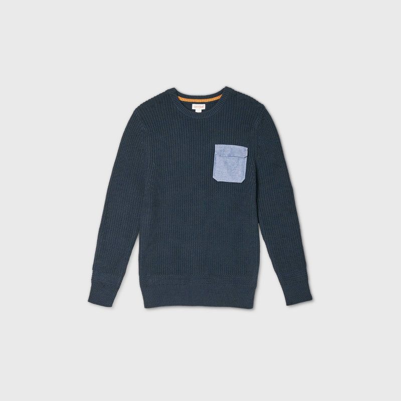 Boys' Holiday Striped Crew Neck Sweater - Cat & Jack™ Navy/Blue L