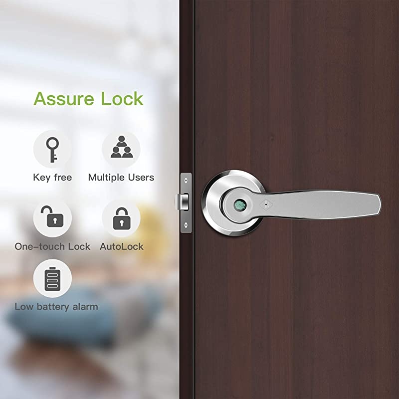 Fingerprint Door Deadlatch Lock Keyless Entry Front Door Smart Biometric Lock for HomesAirBnBApartmentsHotels Silver PlatinumLB200P