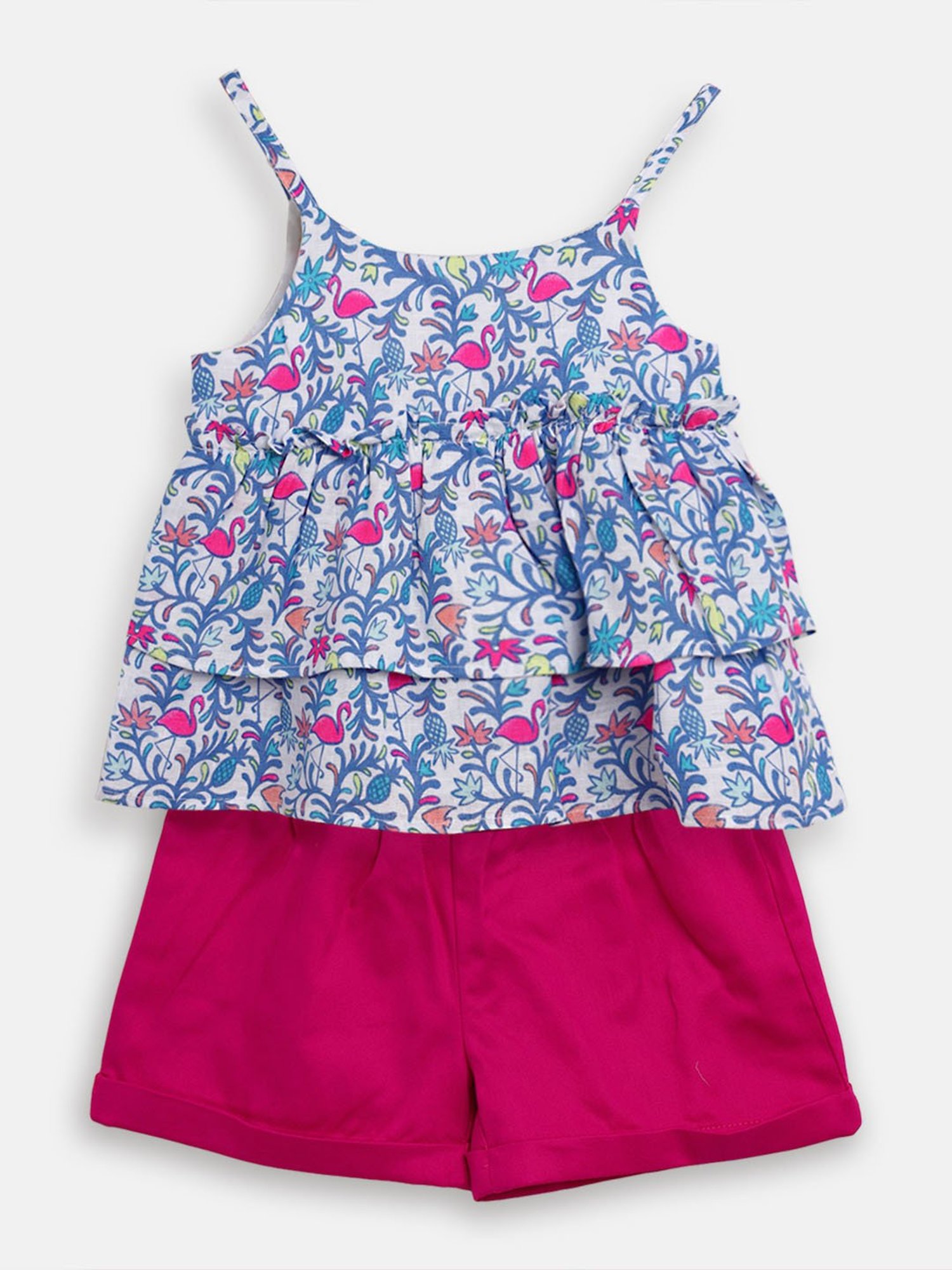 Nauti Nati Kids White & Pink Printed Top with Shorts