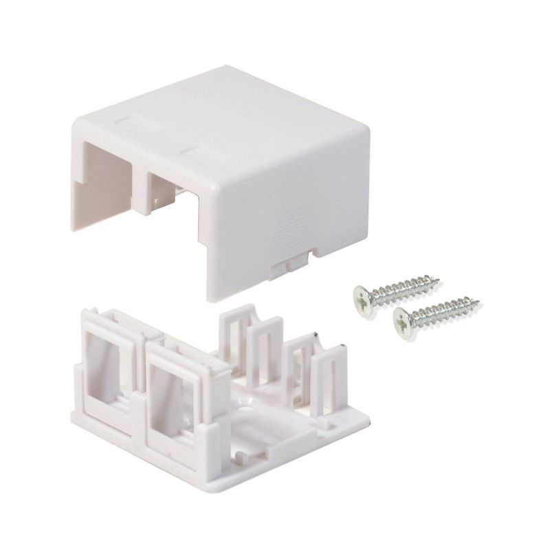 LOGICO 20 Pack CAT5E/CAT6 2 Port Keystone Jack Surface Mount Box White W/MOUNTING Screws & Double Sided Tape