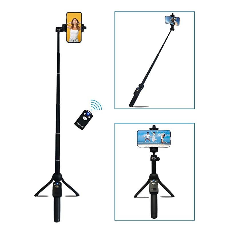 Portable 48" Selfie Stick & Tripod, Extendable, Bluetooth Remote, All in One, Lightweight Aluminum, Photos, Video, TIK Tok, Compatible with iPhone 12,11/Xs MAX/XR/XS/X, Galaxy S10/S9/S9