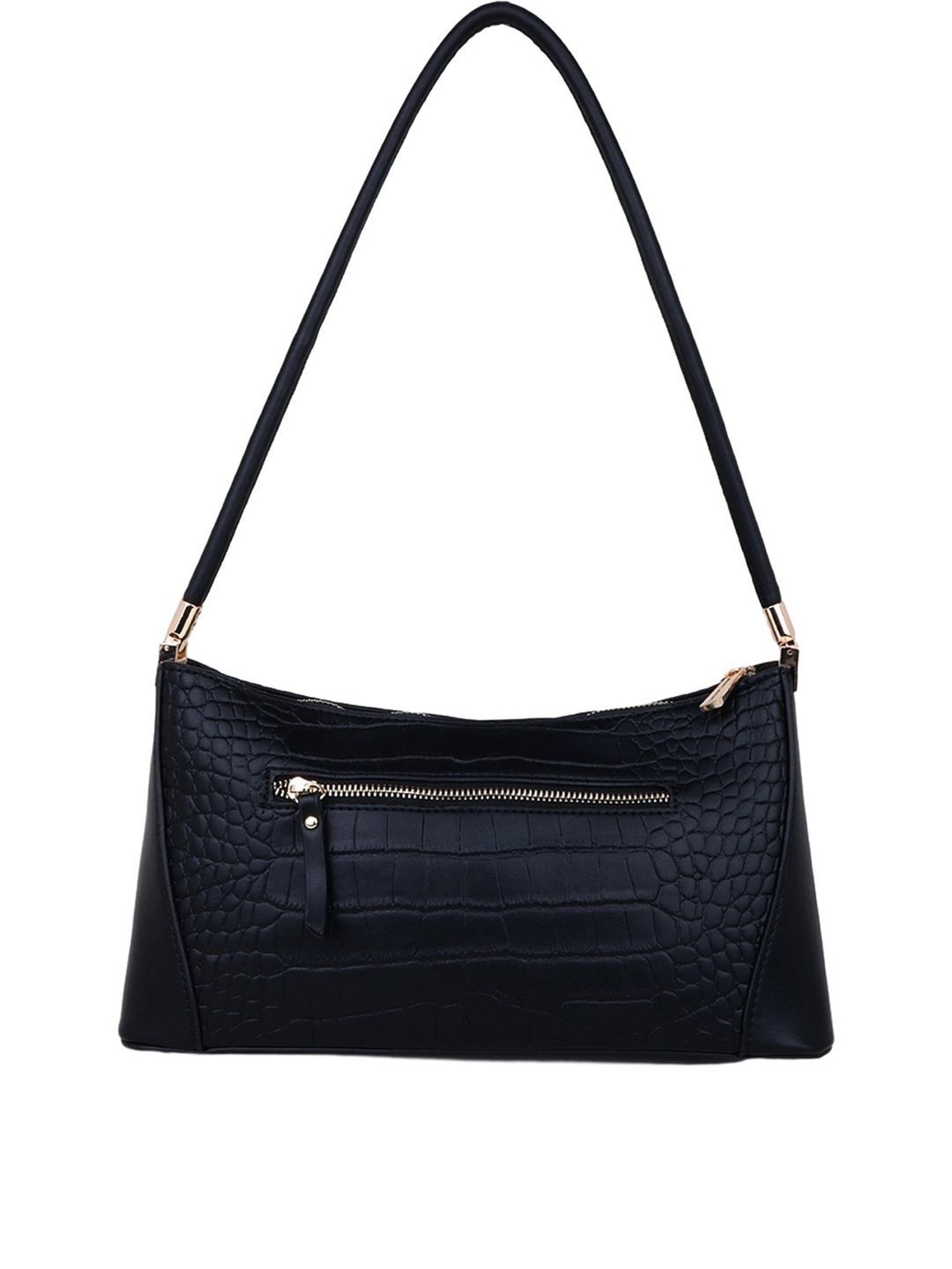 Carlton London Black Textured Medium Shoulder Handbag