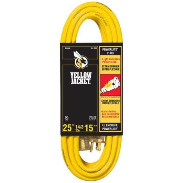 yellow jacket 2886 emw3008992 contractor extension cord with lighted ends, 25 foot, yellow