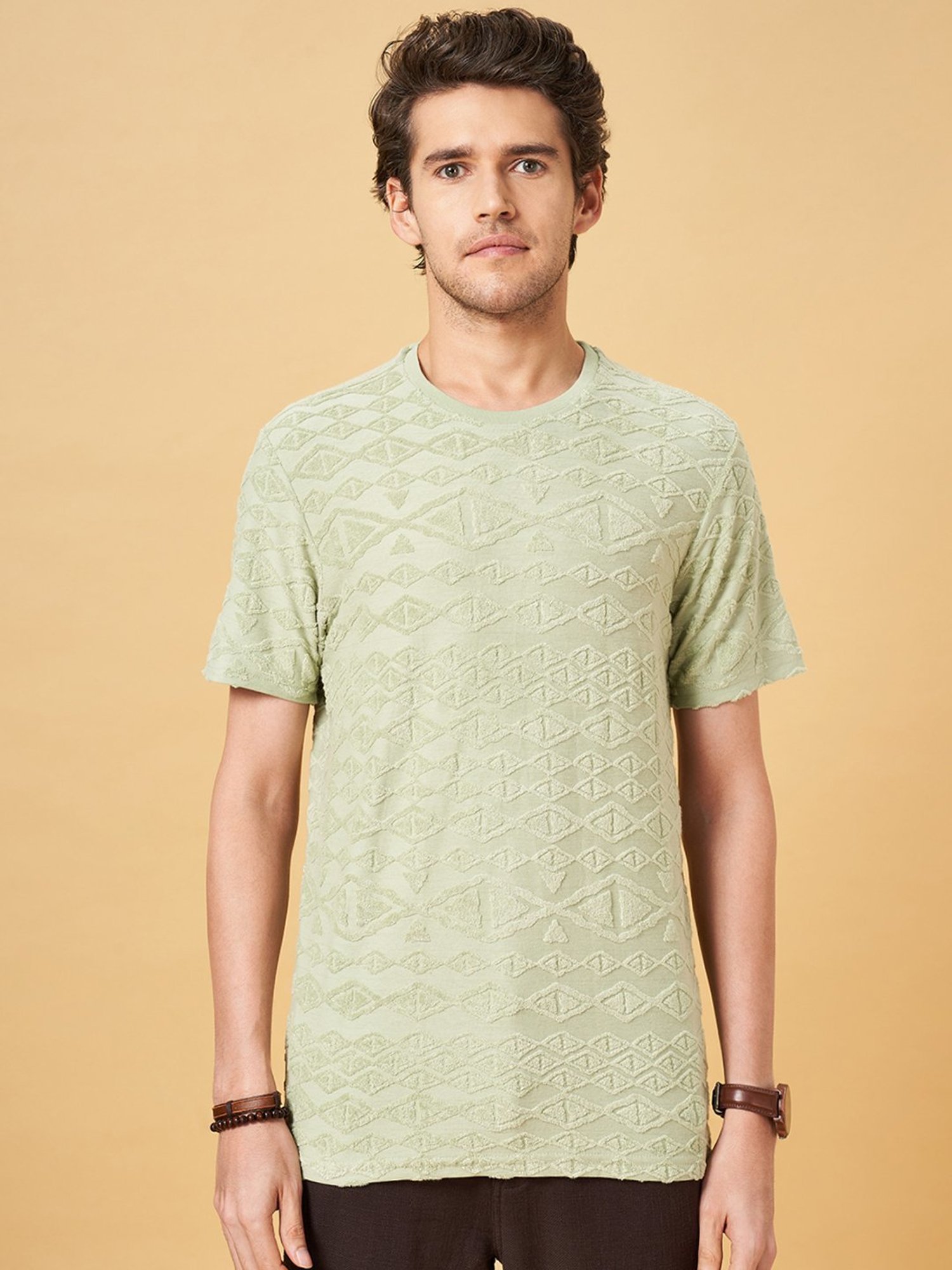 7 Alt by Pantaloons Reseda Regular Fit Self Pattern T-Shirt