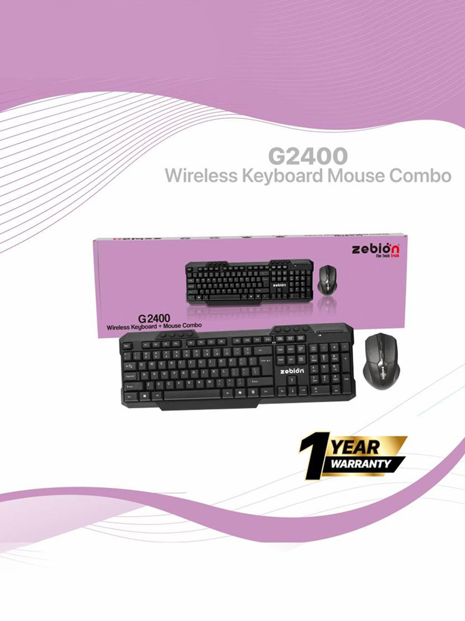 Zebion G2400 Wireless Keyboard And Mouse Combo Set (Black)