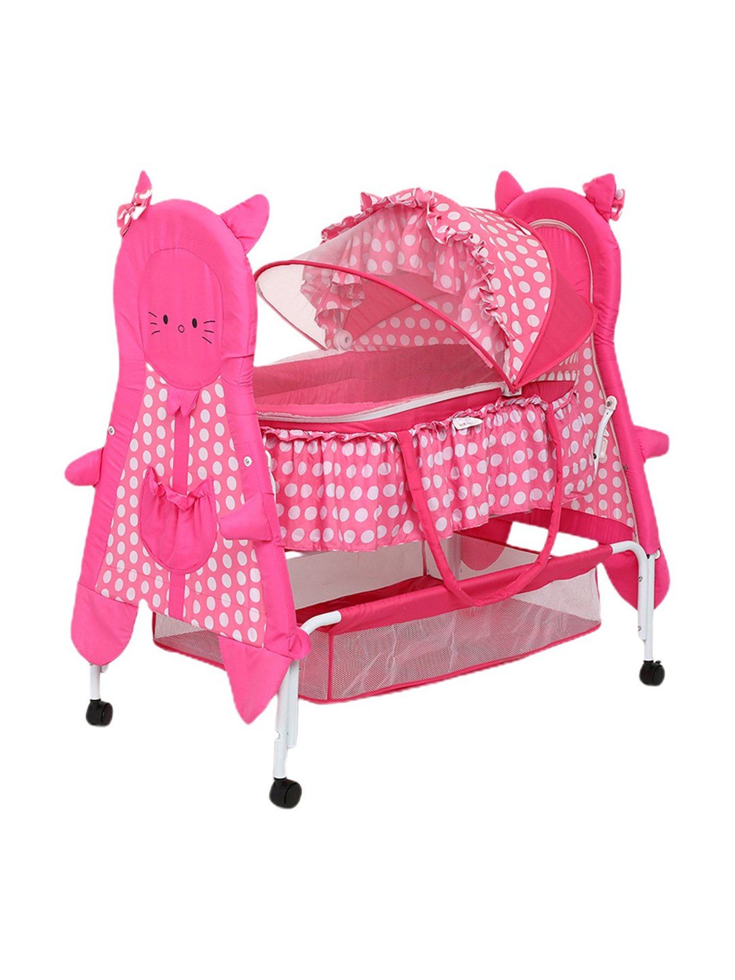 Kiddery Pink Baby Bassinet with Mosquito Protection Net (Age 0-8 Months)
