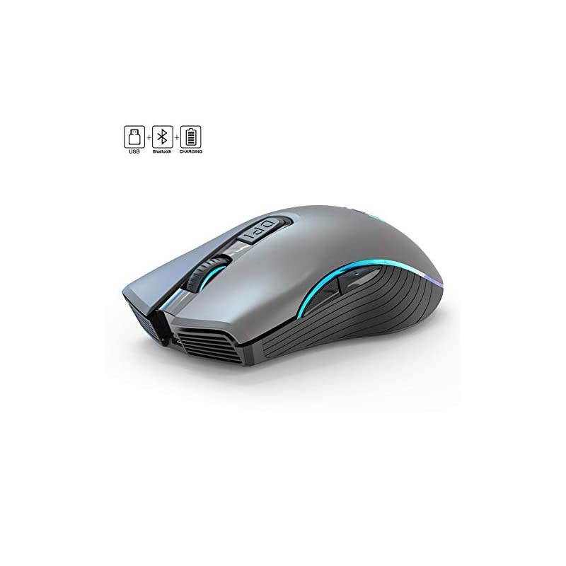 Gaming Mouse Bluetooth 24G Rechargeable Ergonomic Full Size Mice with Nano USB Receiver 7 Color Dazzle Light 3 Adjustable DPI Levels6 Buttons for NotebookPCLaptopMacBook
