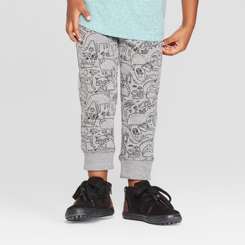 Toddler Boys' Critter Print Pull-On Jogger Pants - Cat & Jack™ Charcoal 12M