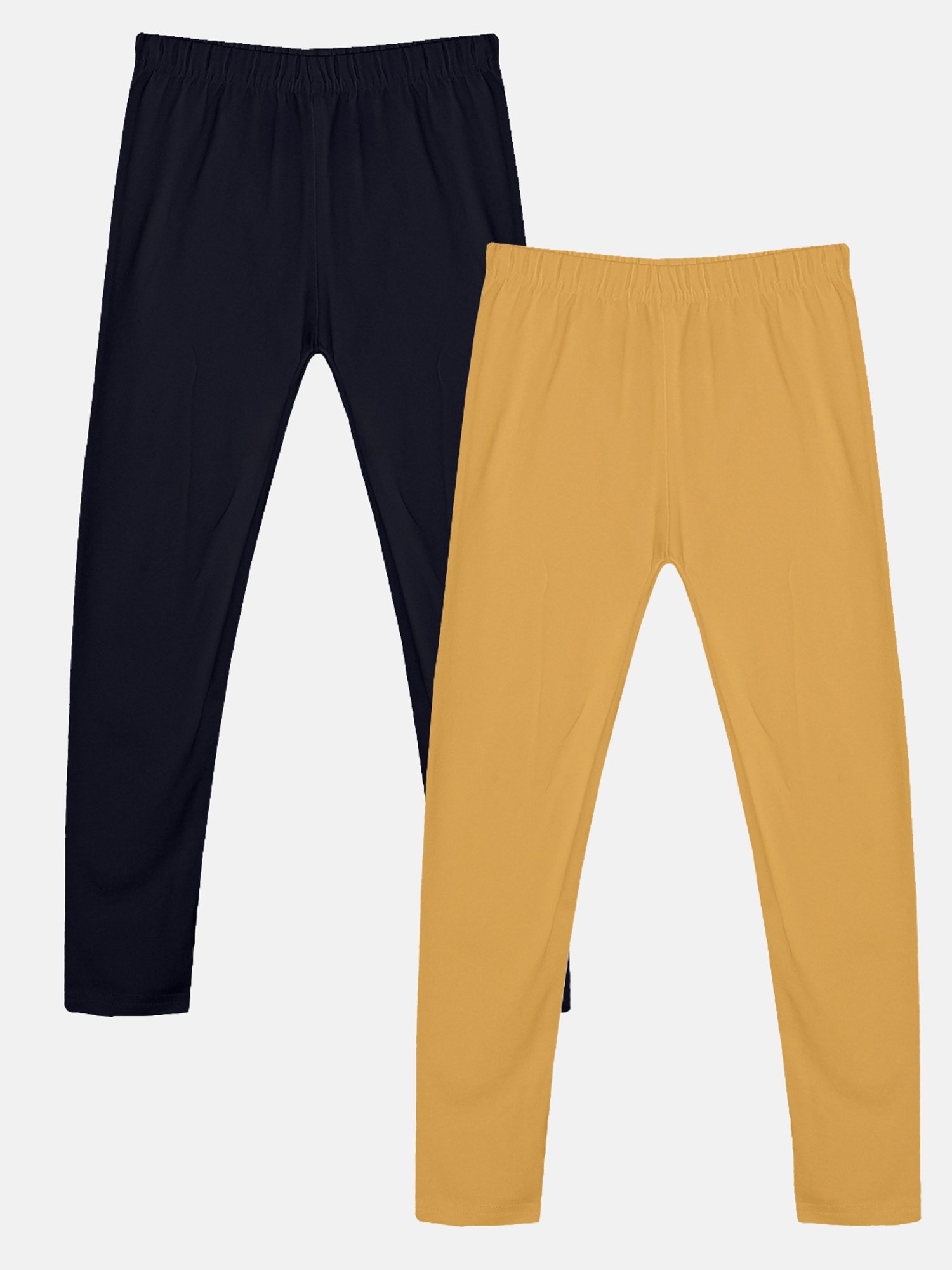 Kiddopanti Girls Black & Mustard Solid Leggings (Pack Of 2)