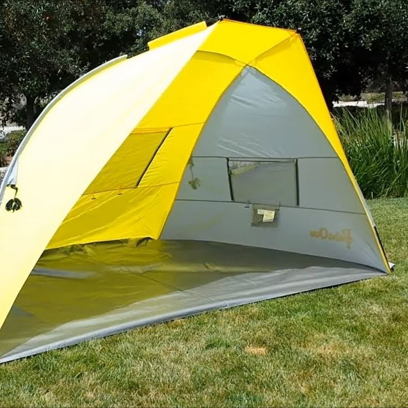 PahaQue Shadow Mountain Instant Cabana, Pop Up Family Sun Shelter, Quick Pitch Beach Shade Tent, Yellow/Grey