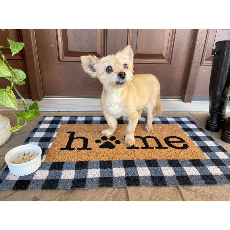 Farmhouse Living Paw Print Home Pet Buffalo Check Coir Doormat - 18" x 30" - Natural - Elrene Home Fashions