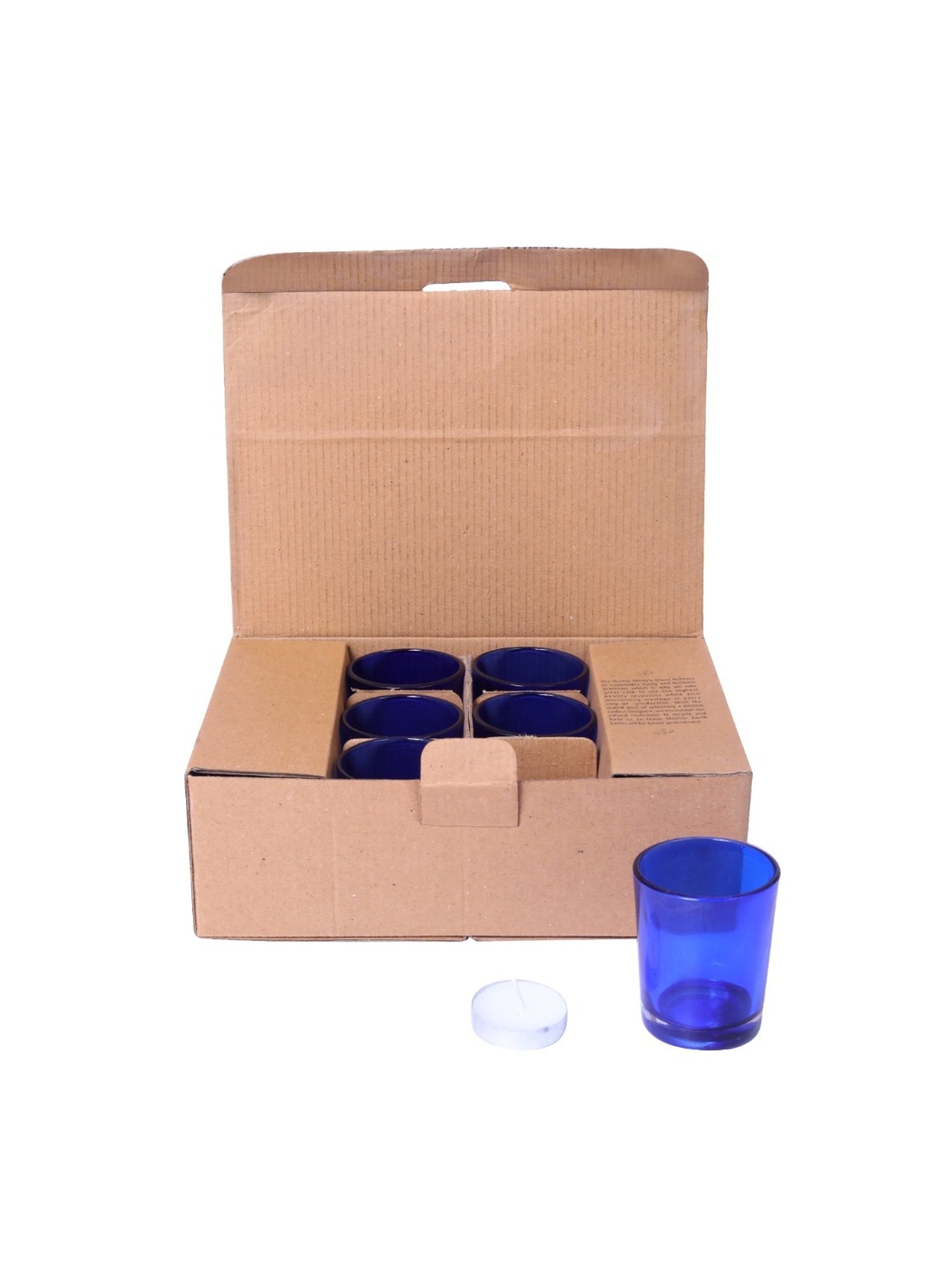 HOSLEY Blue Glass Votive Tealight Candle Holder with Tealights - Set of 12
